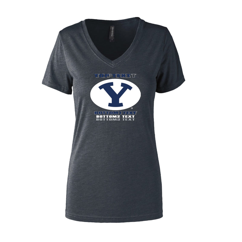 Women's Semi- Fitted Premium V- Neck T-Shirt  - Charcoal Heather - Logo Text Drop